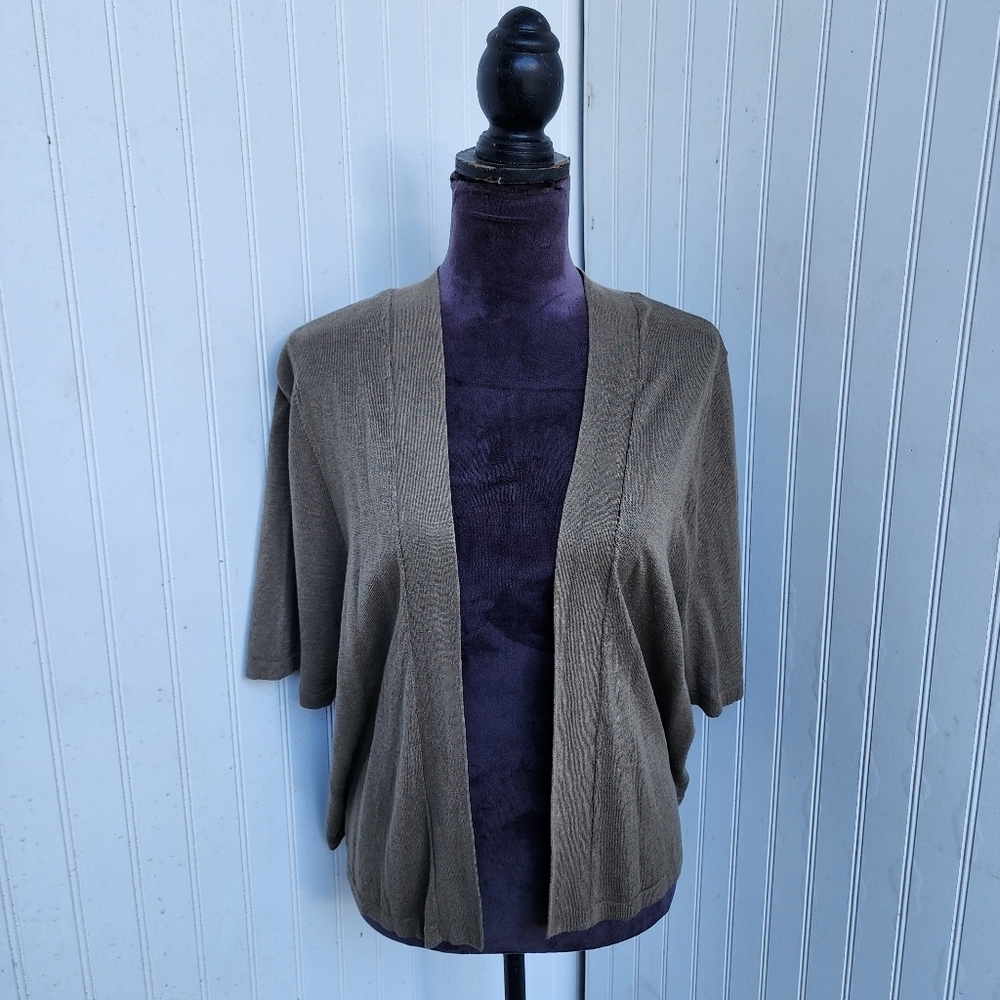 NWT Lane Bryant Linen Cropped Cardigan Shrug Open Front Olive Green 22/24